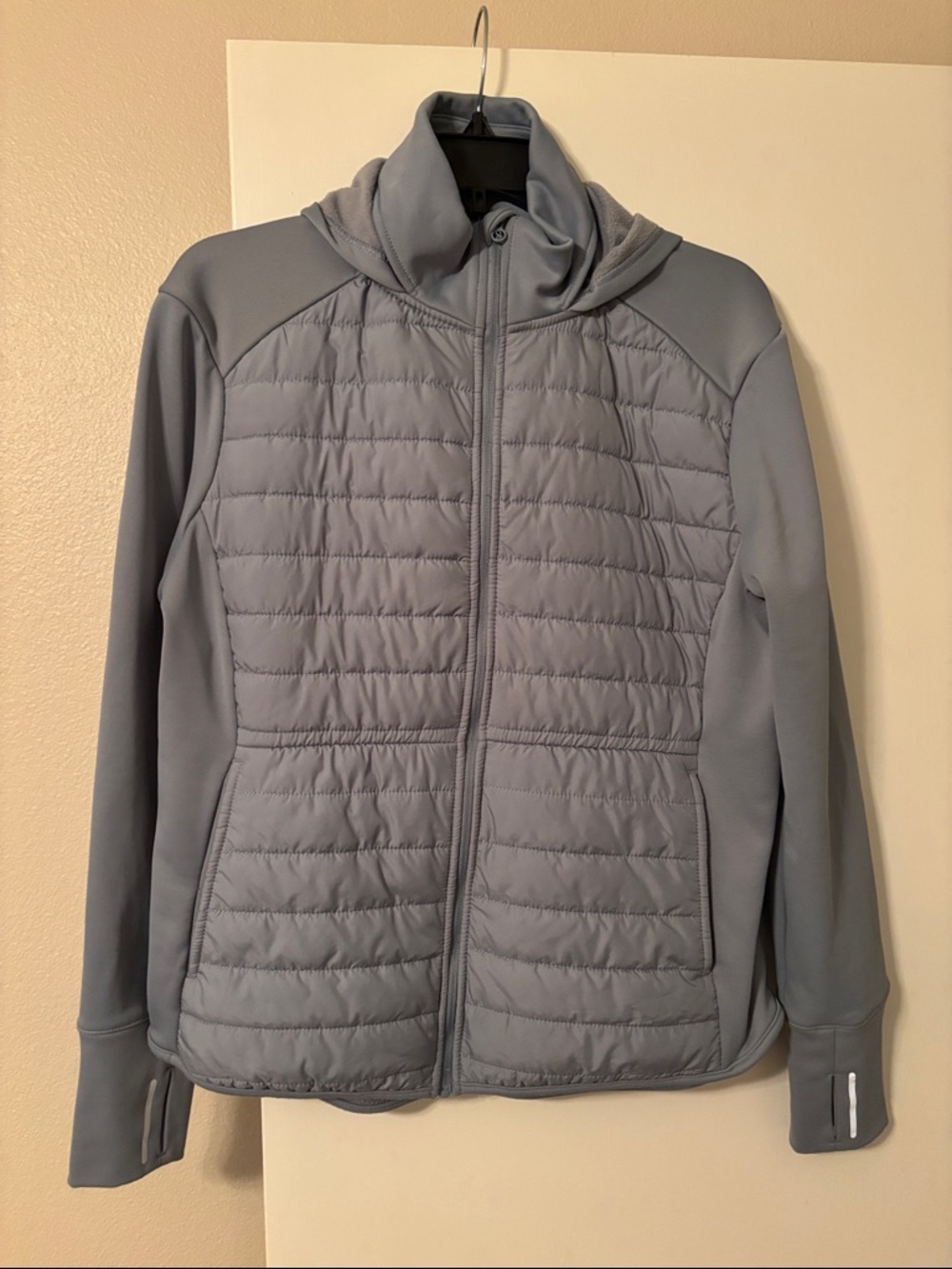 Layer 8 Light Gray Quilted Puffer Jacket with Hoodie